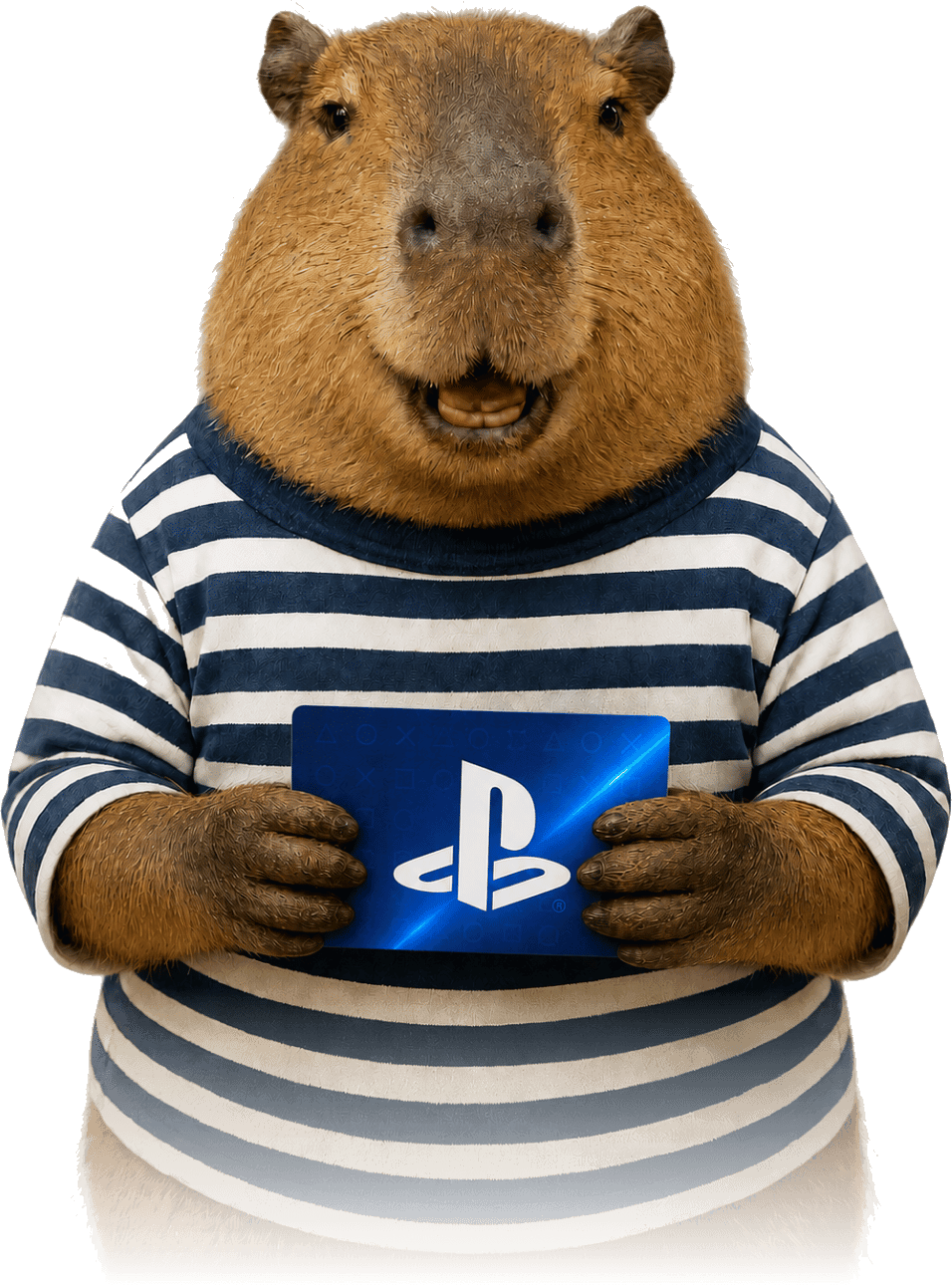 Капибара в тельняшке с картой PlayStation Store